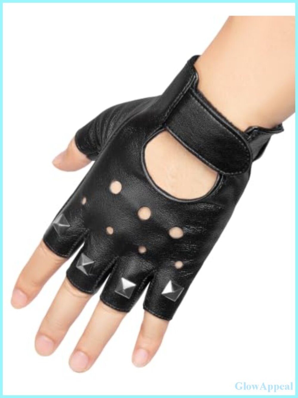 Fingerless Gloves Black PU Faux Leather Cutout Cosplay Halloween Gloves